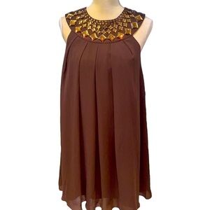Kaelyn Max chocolate brown poly/chiffon with Bronze stones. NWOT. Size Medium.